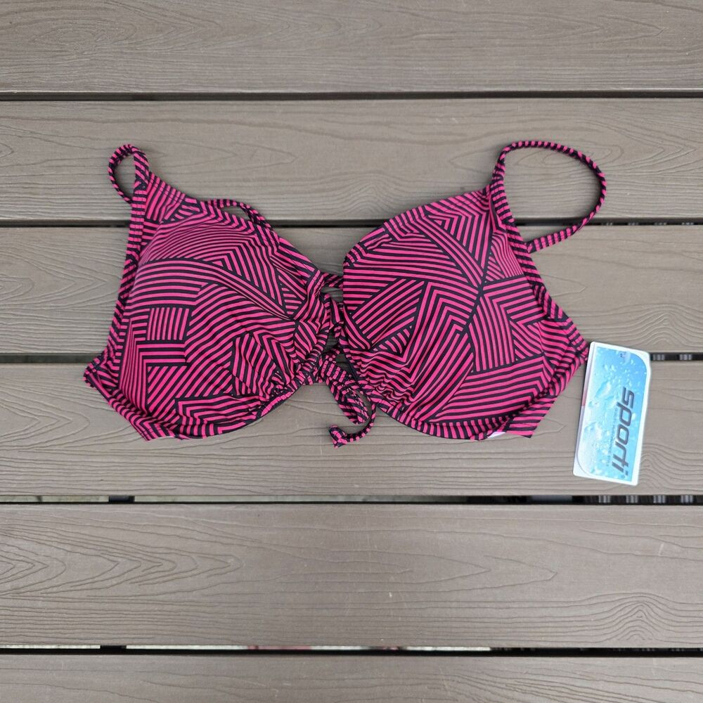 SPORTI, Pink/ Black Chevron Xtra Life Lycra, Underwire DD Cup Bikini Top, New